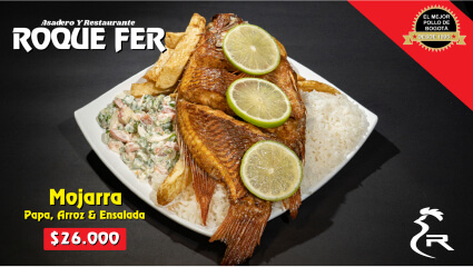 Mojarra frita con arroz papa y ensalada