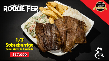 Media sobrebarriga con arroz papa y ensalada
