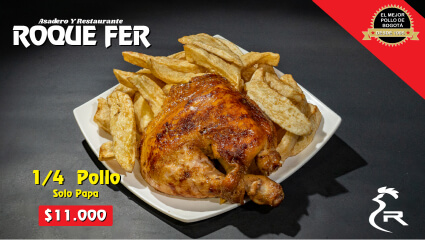 Cuarto de pollo asado con papas fritas